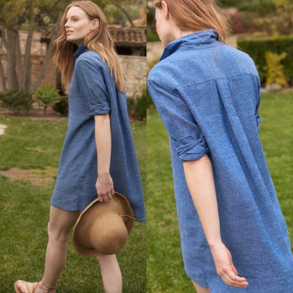 Frank & Eileen - Hunter Dress in Textured Blue Linen